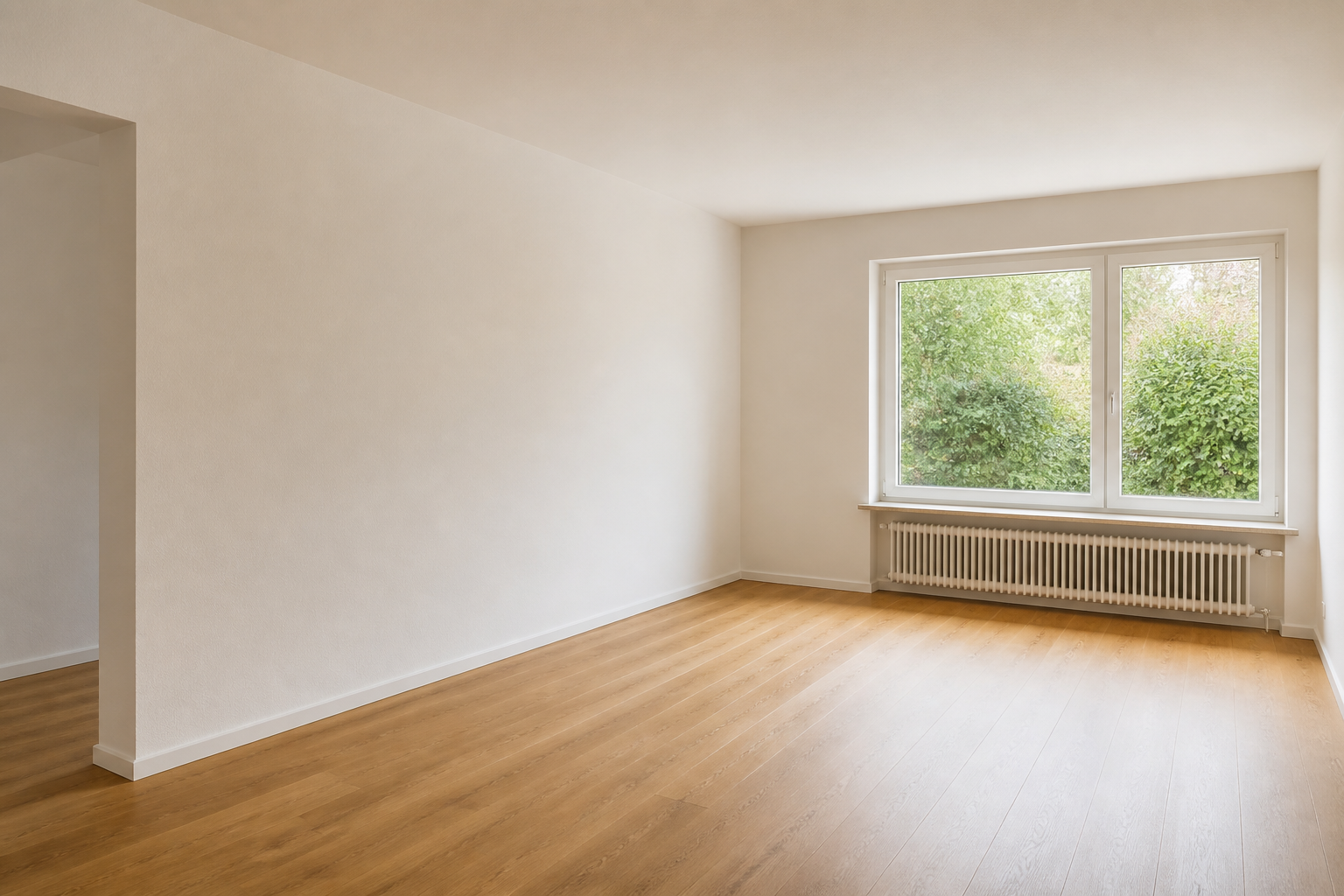 Neutraler, unmöblierter Wohnraum als Sinnbild für eine neue Immobilienentscheidung